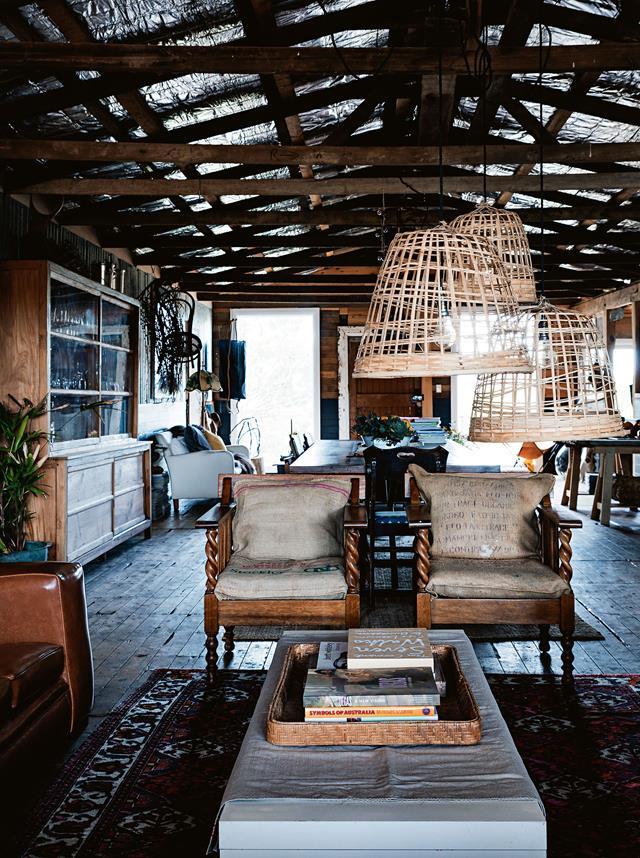 Owners Tania, a graphic designer and art director, and Matt, a Qantas engineer, slowly [converted a shearing shed](https://www.homestolove.com.au/shearing-shed-converted-into-guest-quarters-6923|target="_blank") into an expansive communal living room with guest bedrooms in the former holding pens and Tania's art studio in the loading bay.