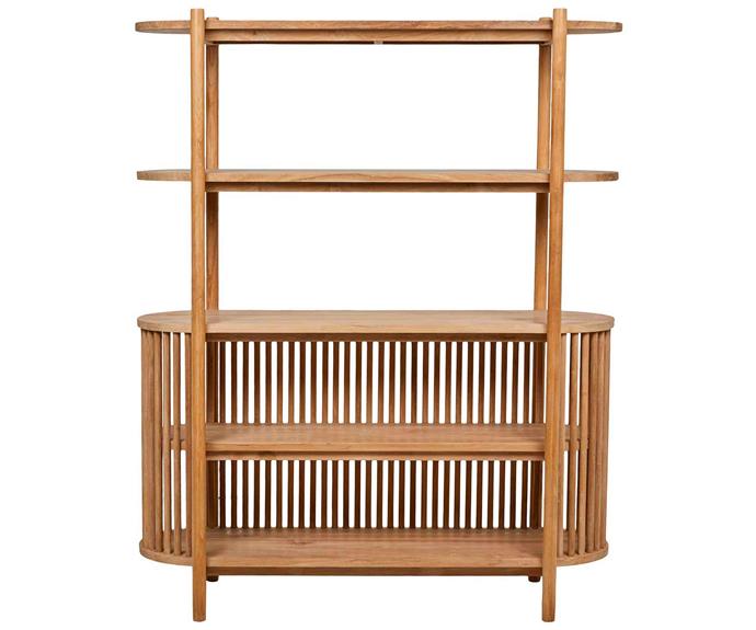 **[Tully bookcase in Natural Teak, $4690, GlobeWest](https://www.globewest.com.au/browse/tully-bookcase|target="_blank"|rel="nofollow")**<br>Available in both a natural teak and black teak finish, the Tully bookcase is guaranteed to attract attention no matter where you put it. A display piece in its own right, the gentle curves and slatted timber design come together to create an airy bookshelf that's just as much about form as it is about function. *Dimensions: 173h x 48d x 140w cm*.
