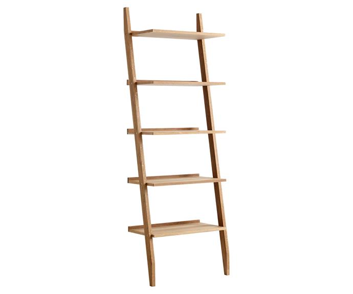 **[Iniko Stu Shelf Bookcase, $399, Zanui](https://www.zanui.com.au/Stu-Shelf-Bookcase-174453.html|target="_blank"|rel="nofollow")**<br>A contemporary take on the classic ladder shelf, this solid oak wood shelf is perfect for homes with limited space. The simple elevated design helps to take up minimal floor space while providing ample storage – but it does require anchoring to the wall for maximum stability. *Dimensions: 192h x 36d x 65w cm*.