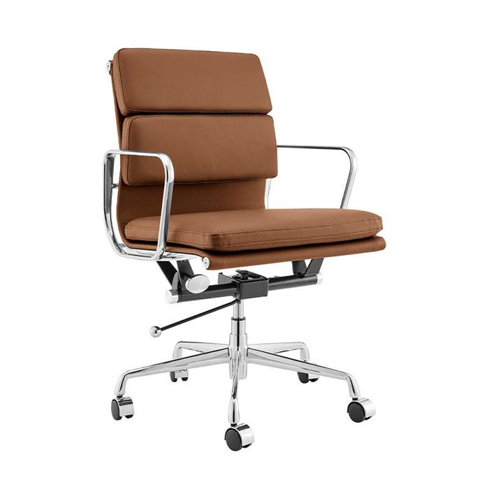 **[Matt Blatt Replica Eames office chair, $359, Kogan](https://www.kogan.com/au/buy/matt-blatt-replica-eames-group-standard-aluminium-padded-low-back-office-chair-tan-leather-matt-blatt/|target="_blank"|rel="nofollow")**<br>
This sought-after design has remained an iconic piece of office furniture thanks to its stunning silhouette and use of quality materials. Crafted from genuine leather and a sturdy aluminium frame, it promises to endure in style for years to come. The plush cushioning, swivel design and curved shape provides optimum comfort at any table or desk, giving you ergonomic support throughout your day.