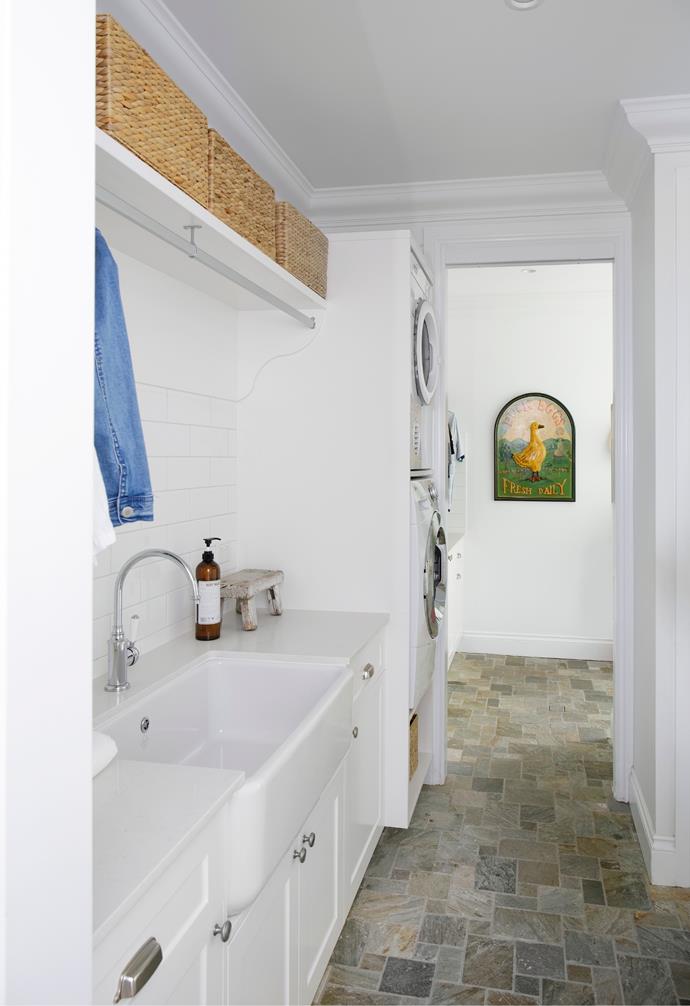 Strada Quartzite floor tiles from [3D Stone](https://3dstone.com.au/|target="_blank"|rel="nofollow") were laid in a French (staggered) pattern in this farmhouse style laundry.