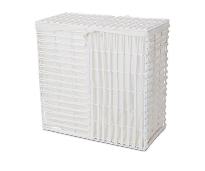 **[Adairs 'Echo White' divided laundry basket, $169, Adairs](https://www.adairs.com.au/homewares/baskets/adairs/echo-white-double-laundry-basket/|target="_blank"|rel="nofollow")**
<br></br>
Hate sorting out the laundry? Invest in a hamper that does the work for you! This spacious hamper from Adairs features two handy compartments so you can keep the lights and darks apart throughout the week. It also features a removable poly/cotton lining that can be thrown into the wash too. If you love the simplicity of the design, this range also includes a wash basket, and a standard laundry basket.