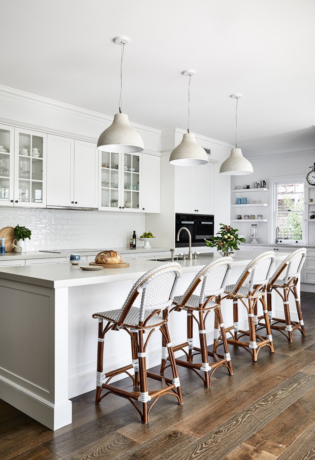 Textured white subway tiles almost disappear from view in [this Hamptons-style kitchen](https://www.homestolove.com.au/fresh-federation-home-sydney-22862|target="_blank").
