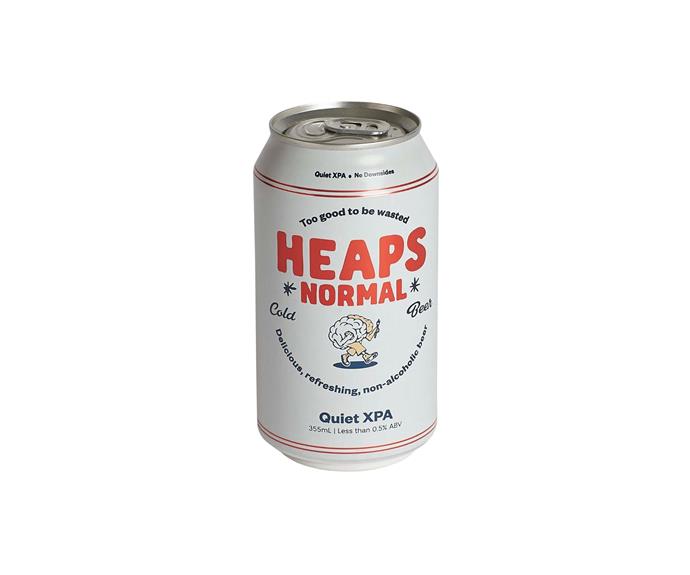 **[Heaps Normal Quiet XPA non-alcoholic beer, $17 for 4 x 355ml cans, BWS](https://bws.com.au/product/189972/heaps-normal-quiet-xpa-cans-375ml|target="_blank"|rel="nofollow")**
Additive and preservative free, this has less than 0.05% alcohol but all the flavour you'd want in a beer. With tropical, citrus flavours, Heaps Normal say this beer is "reminiscent of your old pals" - unfiltered, with balanced bitterness and a subtle malt sweetness. Nice.