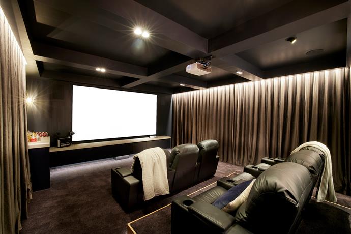**Basement** 
<br></br>
Kirsty and Jesse poured their heart and soul into their [basement](https://www.homestolove.com.au/the-block-2021-basement-reveals-22949|target="_blank") home cinema and it paid off! The couple scored their first room win for the season with a beautifully resolved space. "They've got everything you'd want in a cinema space, but with residential styling," said Darren.