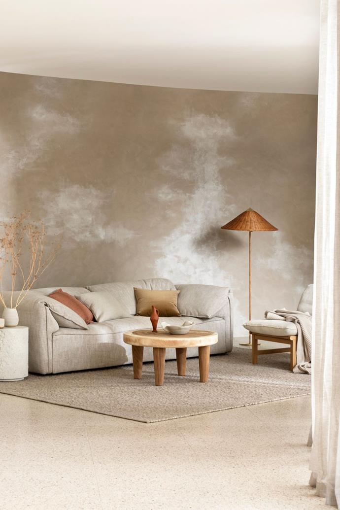 Wendy says textured paints that mimic the look of a Mediterranean villa, are also set to trend next year. This living room features a basecoat of Haymes Artisan Scumble Wash Coconut Grove topped with Haymes Artisan Surface Industrial Chalk Clay.