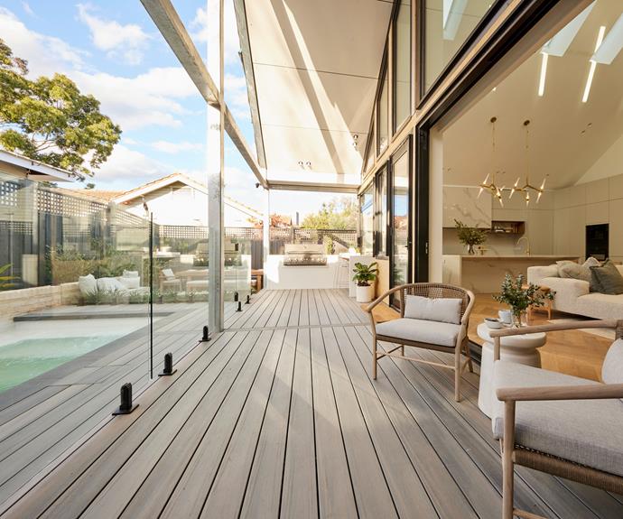 The seamless flow from inside to outdoors paints a picture for buyers of a breezy barefoot lifestyle. [Glass fencing](https://bluecrocmanufacturing.com.au/pool-fences/|target="_blank"|rel="nofollow") surrounding the pool, concrete seating around a snug firepit at the rear of the block, going around to the kids' play area (with functional washing line just out of sight).