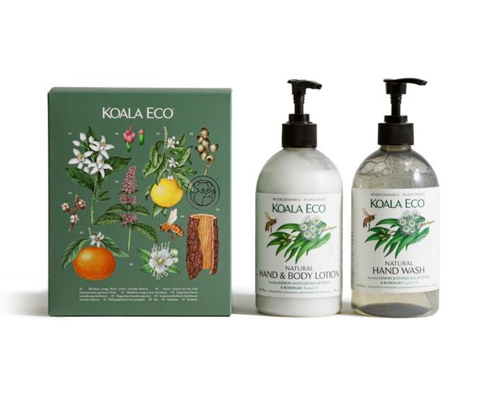 Made from plant-based ingredients, Koala Eco's **[Lemon Scented Eucalyptus and Rosemary hand wash and body lotion set, $35](https://koala.eco/products/gift-collection-lemon-scented-eucalyptus-rosemary|target="_blank"|rel="nofollow")** is a thoughtful gift that won't cost the planet. Each bottle contains a generous 500mL of product.