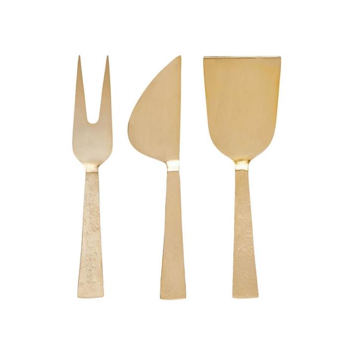**[Shue cheese knife set, $29.95, Freedom](https://www.freedom.com.au/product/24299633|target="_blank"|rel="nofollow")**<br>
This stylish gold-coloured cheese knife set is beautifully textured and dishwasher safe. It also comes in a sophisticated Black Nickel colour.