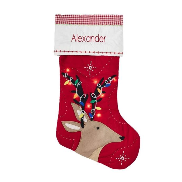 **[Reindeer light-up quilted stocking, $54, Pottery Barn Kids](https://www.potterybarnkids.com.au/reindeer-light-up-quilted-stocking|target="_blank"|rel="nofollow")**<br> 
With hidden lights that can be switched on, this fun quilted stocking is guaranteed to be loved by little ones. It also features delicate embroidered details and the option to personalise it.