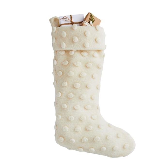 **[Textured dot stocking, $49, West Elm](https://www.westelm.com.au/textured-dot-stocking-d6625|target="_blank"|rel="nofollow")**<br> 
This fair trade textured stocking is a sophisticated option for those wanting to make a statement. It also comes with the option of gift wrapping.