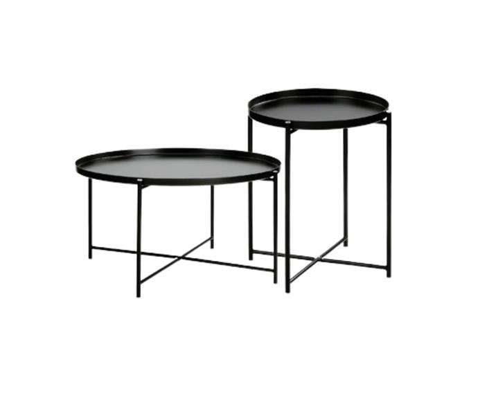 **[Maximus steel coffee table set, $165, Temple & Webster](https://www.templeandwebster.com.au/Maximus-Steel-Coffee-and-Side-Table-Set-TMPL3309.html|target="_blank"|rel="nofollow")**<br>
You can never go wrong with a sophisticated, multi-use piece of furniture. The Maximus steel coffee table set can be styled as nesting tables in the middle of the room, or split up and used as a separate coffee and side table.