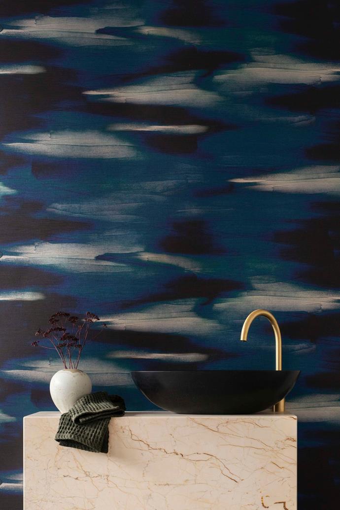 Another dreamy wallpaper design by Emma Hayes, this is called Rivers Metallic Weave in Deep Blue, from [Wallpaper Trader](https://wallpapertrader.com/|target="_blank"|rel="nofollow").