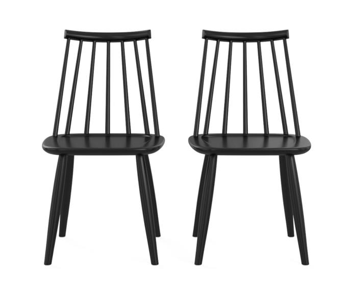**[London Dining Chair, $299/set of 2 (reduced from $399), Brosa](https://t.cfjump.com/42132/t/13865?Url=https://www.brosa.com.au/products/london-set-of-2-dining-chairs?SKU=CHALONBLK012X|target="_blank"|rel="nofollow")**<br>Honouring shaker design but with a contemporary update, the London Dining Chair offers both style and practicality. The striking tapered back and solid black beech wood finish mean this chair would sit comfortably in any interior, from coastal to farmhouse. Plus a lacquered finish means it's easy to clean, and practical in even the busiest of homes.