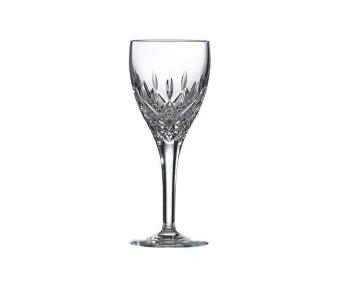 R&D Collection 'Highclere' wine glass, $369 for four, [Royal Doulton](https://www.royaldoulton.com.au/highclere-crystal-wine-set-of-4.html|target="_blank"|rel="nofollow")<br>
For a vintage-inspired sophistication, you can't go past Royal Doulton. The diamond and wedge cuts on these crystal glasses add style to your event, while their versatile size means they are suited to both red and white wine.