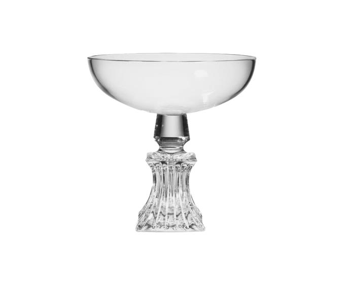 Lee Broom 'Half Cut' champagne coupe with square base, $165, [Space](https://www.spacefurniture.com.au/products/lee-broom-half-cut-champagne-coupe-square|target="_blank"|rel="nofollow")<br>
We are all about vintage, and Lee Broom's 'Half Cut' collection is right up our alley. The bases of these glasses are made from repurposed crystal decanter stoppers, so you can opt for mixed or matching sets.