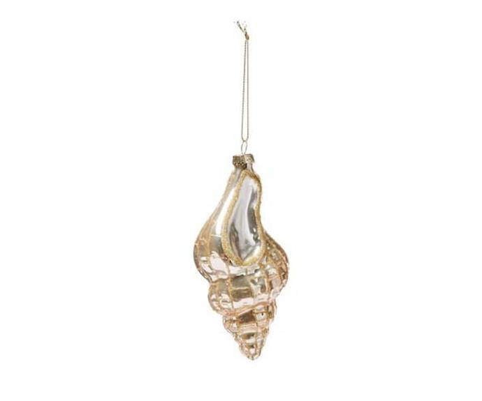 **Antiqued Seashell Glass Decoration in Gold, $9.99, [Adairs](https://www.adairs.com.au/homewares/christmas/adairs/antiqued-gold-seashell-glass-decoration/|target="_blank"|rel="nofollow")**

For a festive look to your coastal Christmas tree, this silver vintage-style decoration has gold detailing to pick up the curves of the shell.