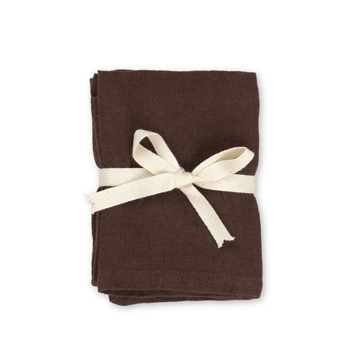 **[ferm Living linen napkins in chocolate, $40/set of two, Designstuff](https://www.designstuff.com.au/product/ferm-living-linen-napkin-chocolate-set-of-2/|target="_blank"|rel="nofollow")**<br> 
These chocolate-coloured linen napkins by Scandinavian homewares brand ferm Living are the perfect edition to a nature-inspired table setting. Whether you fold and style with a napkin ring, or leave loose, they're beautiful and easy to clean post soirée.