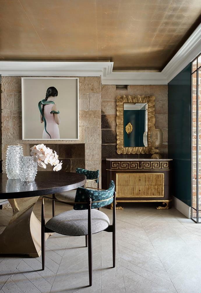 An original sandstone wall was restored in this glamorous [heritage-listed terrace](https://www.homestolove.com.au/glamourous-heritage-terrace-sydney-23046|target="_blank"), and adorned with the owner's lavish decorating desires, to create an at once significant and luxurious entertaining space.