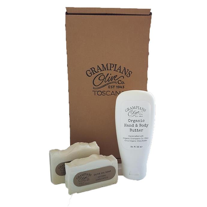 **[Olive oil skincare pack, $35, Grampians Olive Co](https://grampiansoliveco.com.au/olive-oil-skincare-pack/|target="_blank"|rel="nofollow")**
<br></br> 
Give your loved one the experience of all-natural, yet highly luxurious skincare from a 100% Australian owned company. The hand and body butter, which reviewers say is nourishing and non-greasy, is made from organic olive oil and organic shea butter. The olive oil soap is also divine, and this set comes with two bars (one scented with lavender, the other unscented).