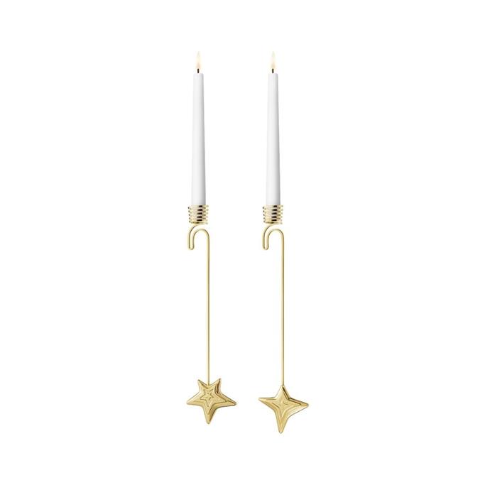 **[Four and five point star candle holders, $65, Georg Jenson](https://www.georgjensen.com/en-au/black-friday/2021-candle-holders-four-and-five-point-star/10019957.html|target="_blank"|rel="nofollow")**<br>  
Reminiscent of a shooting star, these 18 karat gold plated candle holders hook over and balance delicately on the branches of your Christmas tree. When alight, the golden surface reflects the dancing candlelight, meaning you don't even need Christmas lights.