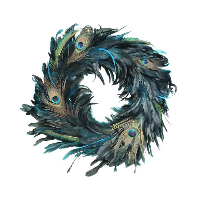 **[Peacock feather wreath by Gisela Graham, $130, Amara](https://www.amara.com/au/products/peacock-feather-wreath-green|target="_blank"|rel="nofollow")**<br>
This year, why not opt for a stylish alternative to the Christmas wreath. This glamorous rendition is adorned with peacock-inspired feathers and is vibrant in colour, and decadent in detail.