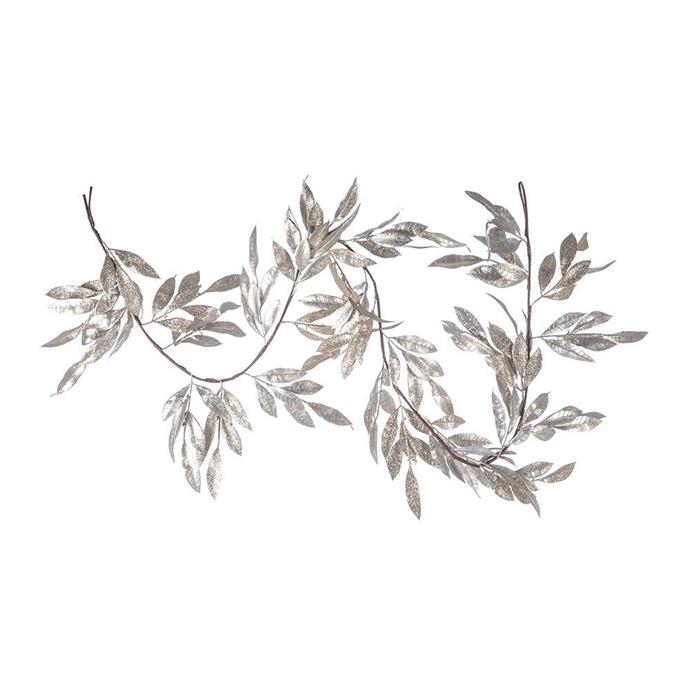 **[Glitter leaf garland in champagne, $130, Amara](https://www.amara.com/au/products/glitter-leaf-garland-champagne|target="_blank"|rel="nofollow")**<br> 
A more contemporary take on tinsel, this garland features a leaf design with a subtle glittering champagne-coloured finish. Wrap it around your tree, or drape it across the mantle or table. Wherever you choose, it will bring simple seasonal style.
