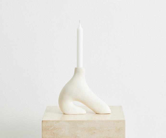 **[Caitlin Robson single candle holder, $200, Bed Threads](https://bedthreads.com.au/products/caitlin-robson-single-candle-holder|target="_blank"|rel="nofollow")<br>
Heavy and sculptural, yet soft and curved, this ceramic form is equally as beautiful in use as it is when it stands alone. The form is also watertight, meaning that it can be used as a bud vase.
