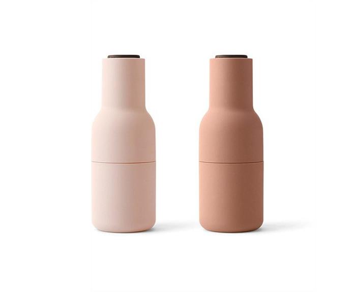 **[MENU salt and pepper pottle grinders set nude pink, $149.95, Design Stuff](https://www.davidjones.com/brand/menu/22265242/Salt-and-Pepper-Bottle-Grinders-Set-of-2-Nude-Pink.html|target="_blank"|rel="nofollow")**<br>
In the theme of summer tones, this nude pink grinder set is a subtle but warming splash of colour; plus its functional, of course! The bottle-like shape will stand out while its powerful ceramic mechanism encourages experimentation outside of just salt and pepper, able to tackle spices and grains, nuts, seeds and dried fruits.