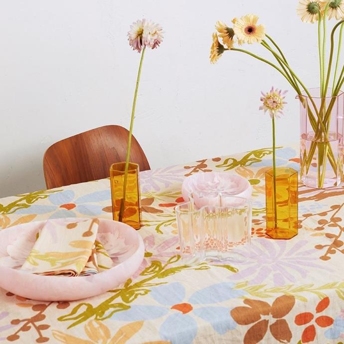 **[Mosey Me Garden Linen Tablecloth, $220, Jumbled](https://www.jumbledonline.com/collections/table-linen/products/garden-tablecloth|target="_blank"|rel="nofollow")**

This summery design is sure to transport you to a long lunch somewhere warm. Thoughtfully designed in Melbourne, and beautifully made in India, the rectangular design features an original design, handprinted on linen. **[SHOP NOW.](https://www.jumbledonline.com/collections/table-linen/products/garden-tablecloth|target="_blank"|rel="nofollow")**