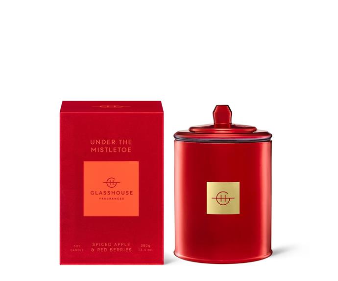 **For the house** [Under the Mistletoe Candle, $54.95, Glasshouse Fragrances](https://www.glasshousefragrances.com/products/380g-candle-under-the-mistletoe?variant=32787068977236|target="_blank"|rel="nofollow").

Who doesn't love a Glasshouse candle? With citrus top notes, middle notes of cinnamon, apples and red berries and base notes of vanilla and sweet caramel, this soy-based blend delivers a non-toxic Christmas in a pretty festive vessel, ready to burn into the wee hours of festive celebrations.