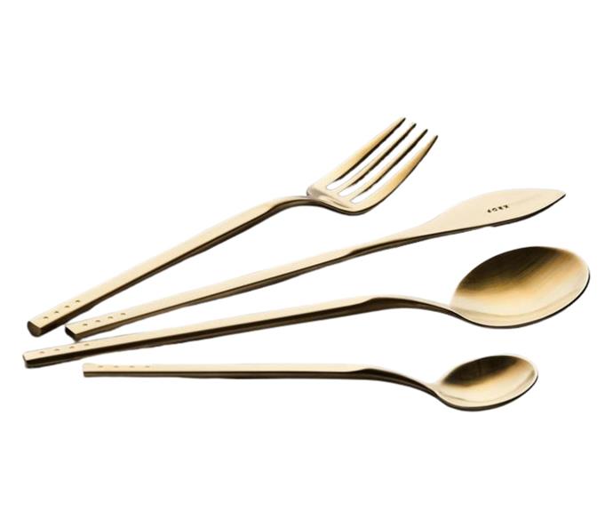 **[Brushed gold 24-piece cutlery set, $349, Krof](https://krof.co/products/krof-collection-1-brushed-gold|target="_blank"|rel="nofollow")** 
<br>
For those looking to add a bit of glamour to dinnertime, look no further than this beautifully crafted set from Krof. Made from high-grade 18/10 stainless steel, and titanium coated brushed gold in colour, the pieces are dishwasher-safe and free shipping is available on all Australian orders.