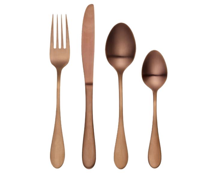 **[Tablekraft 16-piece bronze soho stainless steel cutlery set, $149, Temple & Webster](https://www.templeandwebster.com.au/16-Piece-Tablekraft-Bronze-Soho-Stainless-Steel-Cutlery-Set-TABA1135.html?|target="_blank"|rel="nofollow")**
<br>
Good looks meet good form in this four-place set from Australia's Tablekraft. Crafted from 18/10 stainless steel (the best quality), each piece will keep its lustre no matter how many times you run them dishwasher. The brand is so confident in its product, it offers a 30-year warranty. No wonder this is a popular choice with restaurants and cafes!