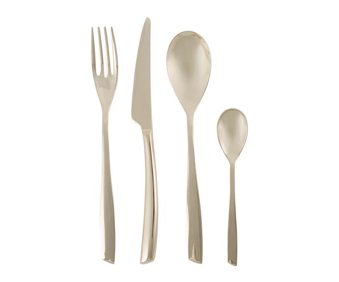 **[Casa Bugatti Riviera 24-piece cutlery set in champagne, $519, Amara](https://www.amara.com/au/products/riviera-24-piece-cutlery-set-champagne|target="_blank"|rel="nofollow")** 
<br>
Made in Italy and crafted from quality 18/10 stainless-steel, the unique shape of each piece in this set makes it something a little bit special. Also available in sandblasted, a silver, for $331, it's guaranteed to spark conversation at your next dinner party.