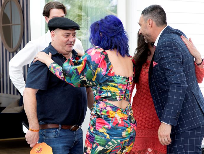 Tanya and Vito greet their winning bidder, Danny Wallis. Wallis, a businessman, philanthropist and serial Block property buyer purchased three homes during The Block 2021 auction.
