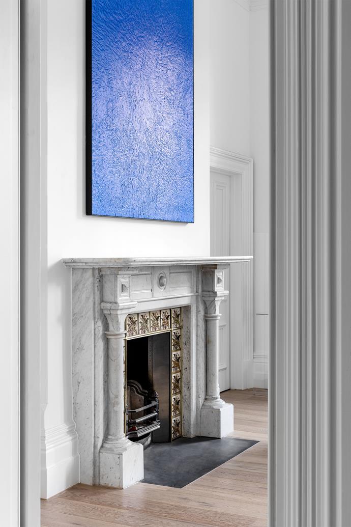 The sitting room has "a great sense of classicism", says the owner. "But then there's this contemporary, Yves Klein-blue Michael Staniak painting that just glows."