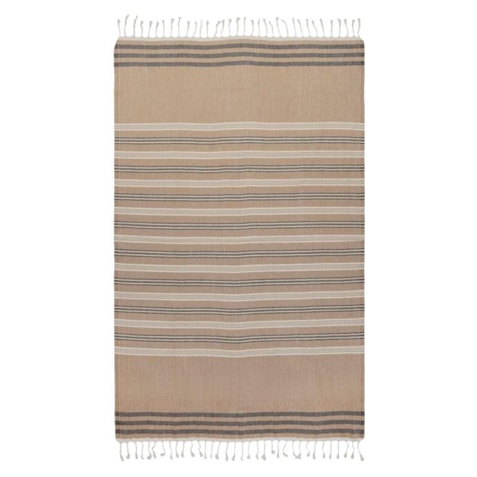 **[Cabarita Turkish towel by Turkish Murkish, $89.95, The Iconic](https://www.theiconic.com.au/cabarita-turkish-towel-1048422.html|target="_blank"|rel="nofollow")** <br> 
This generously-sized towel has been loomed in Turkey from 100% Buldan cotton. At 180cm by 100cm, it's great for more than just the beach too - use it as a picnic rug, blanket or tablecloth.