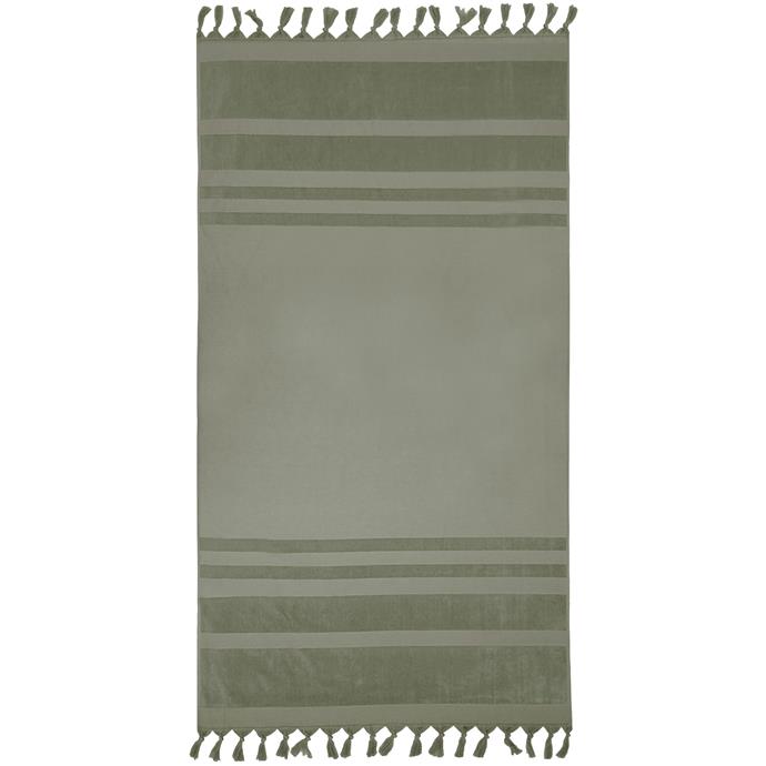 **[Aurora Egyptian cotton hammam towel, $44.95, Temple and Webster](https://www.templeandwebster.com.au/Aurora-Egyptian-Cotton-Hammam-Towel-BAMF2589.html#view-image|target="_blank"|rel="nofollow")**<br> 
Another modern interpretation of the traditional Turkish towel, this one uses Egyptian cotton and features bold velour stripes and knotted tassels. While generously-sized, it can still be folded up neatly for storing.