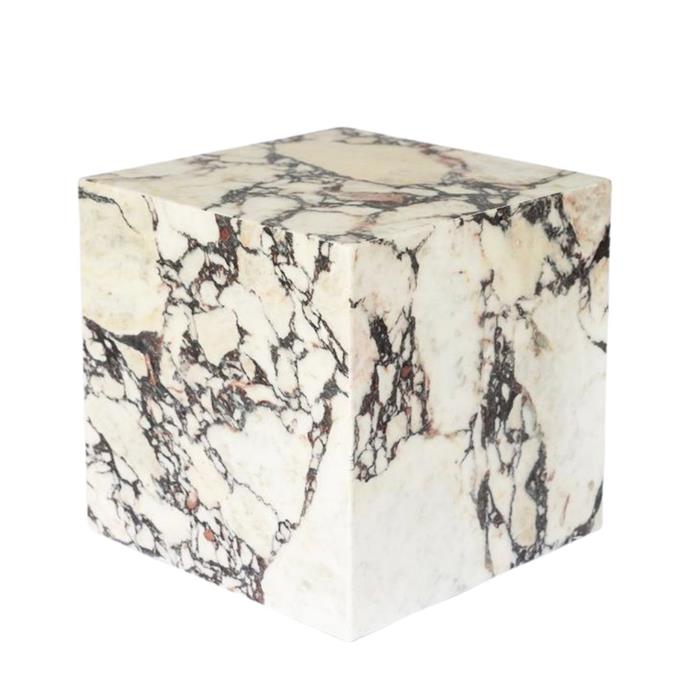 **[Cubo, $1,600, Just Adele](https://www.justadele.com.au/collections/tables/products/cubo|target="_blank"|rel="nofollow")**<br> Featuring striking Calacatta viola marble, the cubo is perfect for beside your bed or couch. Each piece is hand-made to order in Melbourne, and features a completely unique pattern.