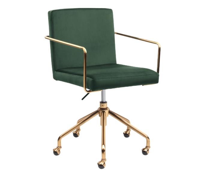 **[Temple & Webster Camden Velvet Home Office Chair, $229](https://www.templeandwebster.com.au/Camden-Velvet-Office-Chair-TMPL1330.html?refid=GPAAU447-TMPL1330_200390096&device=c&ptid=891709509093&PiID%5B%5D=200390096&gclid=CjwKCAiAm7OMBhAQEiwArvGi3Kw5YvlwkkvJ-jWQhyg0JFyLZaYeU0_qBYFXi-67XWBUeSUAjfivoxoC_zEQAvD_BwE|target="_blank"|rel="nofollow")**

Fancy up your [home office](https://www.homestolove.com.au/home-office-desk-ideas-18185|target="_blank") with a little velvet, brass and castor wheel swivel between spreadsheets. This modern minimalistic spin on art deco finishes has all the mod-cons, including gas lift, swivel and adjustable seat. Available in a range of colours including white, forest green, rust and royal blue. **[SHOP NOW.](https://www.templeandwebster.com.au/Camden-Velvet-Office-Chair-TMPL1330.html?refid=GPAAU447-TMPL1330_200390096&device=c&ptid=891709509093&PiID%5B%5D=200390096&gclid=CjwKCAiAm7OMBhAQEiwArvGi3Kw5YvlwkkvJ-jWQhyg0JFyLZaYeU0_qBYFXi-67XWBUeSUAjfivoxoC_zEQAvD_BwE|target="_blank"|rel="nofollow")** 
