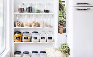 Organised pantry with glass jars