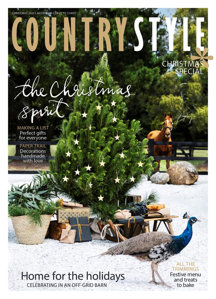 **2021**</P>
<p>This year we're getting into the festive season at Hayley Priest's off-grid, black barn-style home located in Fitzroy Falls, NSW. Henry the peacock is one of many resident animals at the property. The Christmas tree is from [Santa's Farm](https://www.facebook.com/SantasChristmasTreeFarmAus|target="_blank"|rel="nofollow") in Tullimbar and the gifts are wrapped in linen tea towels from [Carlotta & Gee](https://www.carlottaandgee.com/collections/shop-all-tableware|target="_blank"|rel="nofollow"), [In Bed Store](https://inbedstore.com/collections/tea-towels|target="_blank"|rel="nofollow") and [Citta Design](https://www.cittadesign.com/au/cda-online-navigation-hierarchy/shop/product/kitchen-dining/aprons-teatowels/5637167875.c|target="_blank"|rel="nofollow").