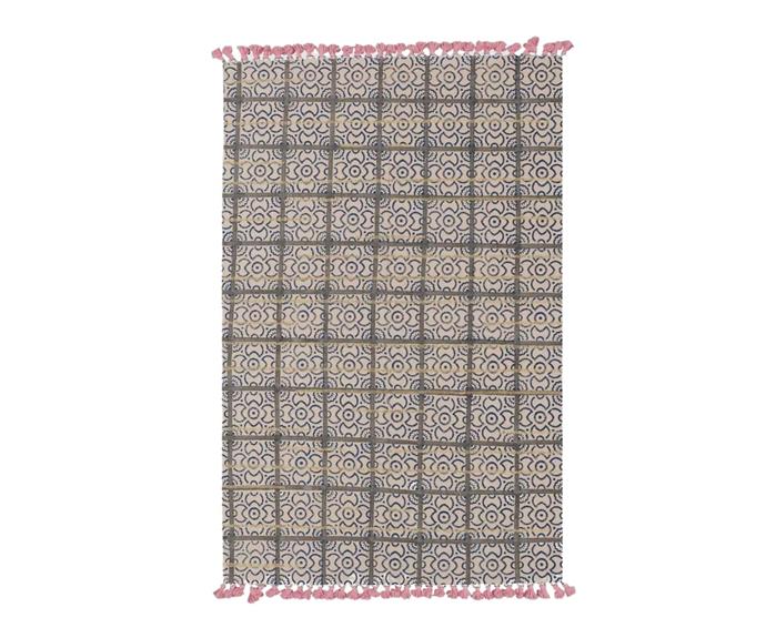**[Zeppelin Rug by Amigos De Hoy, $249, The Iconic](https://www.theiconic.com.au/zeppelin-rug-950031.html|target="_blank"|rel="nofollow")**
<br></br> 
Want a rug that is anything but boring? Look no further than the Zeppelin Rug by Amigos De Hoy. This cotton weave features a dazzling lurex stripe which will glint in the sunlight and make any room feel both enchanting and inviting. The energising flower print will also serve as a reminder to seize the day. [**SHOP NOW**](https://www.theiconic.com.au/zeppelin-rug-950031.html|target="_blank"|rel="nofollow")
