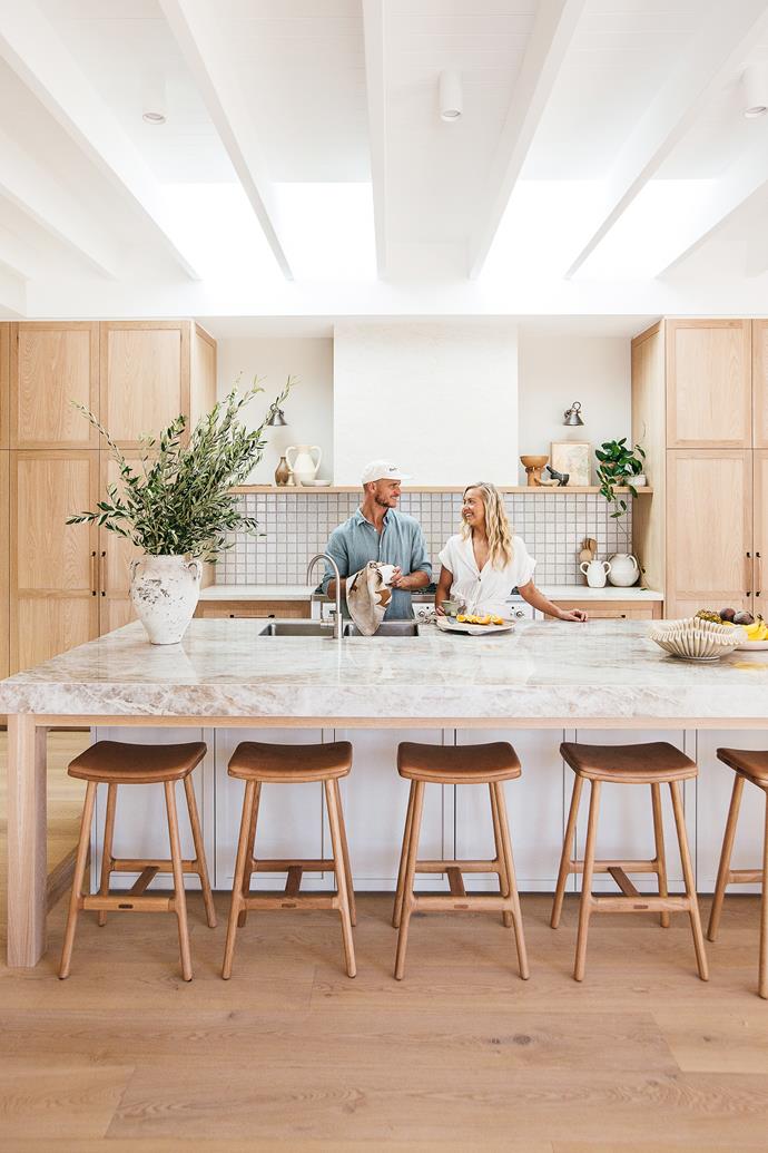 The Block royalty, Kyal and Kara put [an Australian spin on Mediterranean style](https://www.homestolove.com.au/kyal-and-kara-new-home-21483|target="_blank") in a masterful mash-up of materials and textures at their Bateau Bay project.