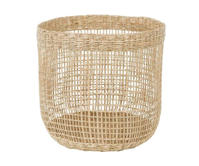 [Kuki Small Woven Storage Basket, $49.95, Freedom](https://www.freedom.com.au/product/24352994|target="_blank"|rel="nofollow")

Light-weight and easy to move around, you can also see through the sides of this basket to view its contents so a great one to stack onto shelves in a home office or kids' room. 
Measurements: W32 cm x D32 cm x H30 cm