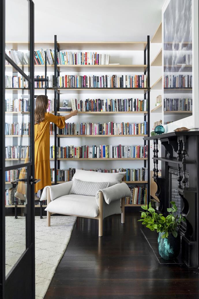 "My lifelong ambition was having floor-to-ceiling bookshelves with a sliding ladder, so it's nice to have achieved this!" says author Alice Nelson, the owner of [this renovated home in Perth](https://www.homestolove.com.au/author-home-perth-19833|target="_blank"). The ladder was made by Israeli metal artist Daniel Kasher and has lines from one of Alice's favourite Rilke poems engraved into the treads.
