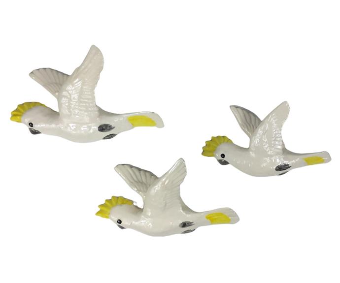 **[3 ceramic Australian wall birds, $175, Merchant Campbell](https://merchantcampbell.com.au/products/set3galahs?_pos=1&_sid=37198fba1&_ss=r|target="_blank"|rel="nofollow")**
<br></br>
In years past, a trio of ceramic birds upon the wall was a common sight in Australian homes. Talented artists from Wagga Wagga NSW are bringing back the trend, this time with a series of native Australian birds including cockatoos, galahs and magpies. Hand-painted and gloss glazed. Available to purchase at Merchant Campbell, a family-owned homewares store in Yass, NSW.