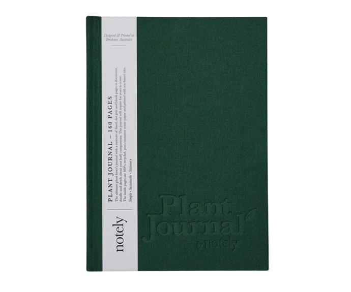 **[Plant journal in forest green, $44.95 (160 pages), Notely](https://notely.com.au/collections/plant-journal/products/plant-journal-160p-forest-green|target="_blank")**
<br></br> 
Notely journals are designed and printed in Australia. The paper is made from 100% consumer waste, but the end product is smooth, silky paper that is a dream to write on. Perfect for the green thumb in your life.