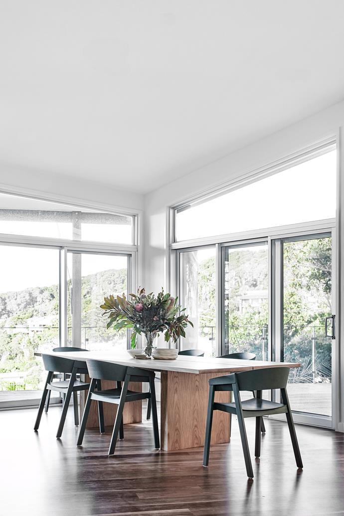 A custom oak table by LWID and Muuto 'Cover' chairs from [
](https://livingedge.com.au/|target="_blank"|rel="nofollow") define this corner of the house. Artwork by [Jai Vasicek](https://jaivasicek.com/|target="_blank"|rel="nofollow").