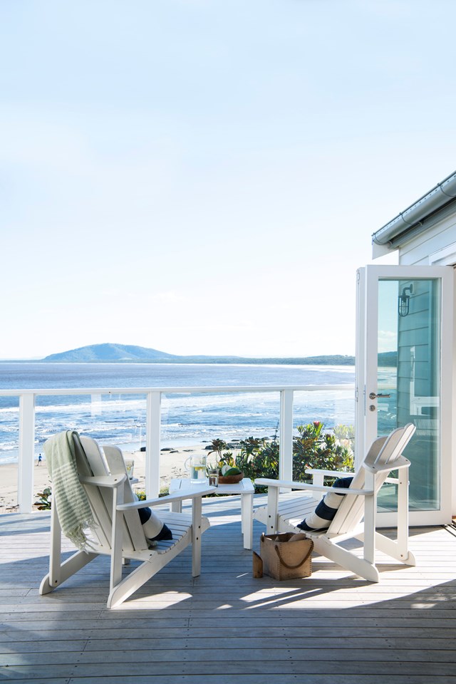 Extend your Hamptons style to the outdoors with classic furniture such as the Adirondack loungers on deck of [this seaside holiday house](https://www.homestolove.com.au/hamptons-beach-house-gerroa-23265|target="_blank").